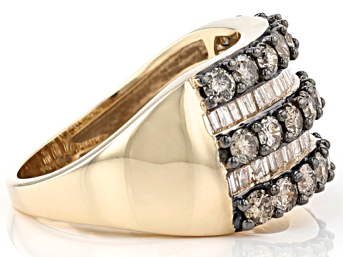 1.95ctw Round And Baguette Champagne And White Diamond 10K Yellow Gold Ring - Size 5