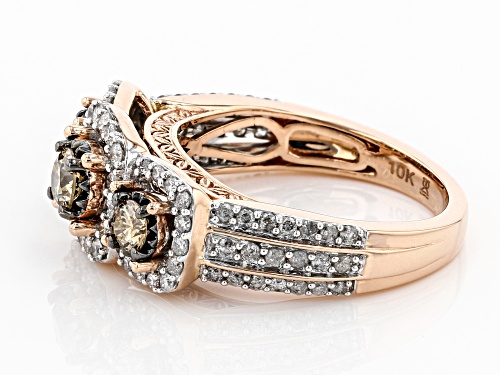 1.25ctw Round Champagne And White Diamond 10k Rose Gold Ring - Size 6