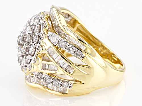 2.00ctw Round And Baguette White Diamond 10K Yellow Gold Ring - Size 9