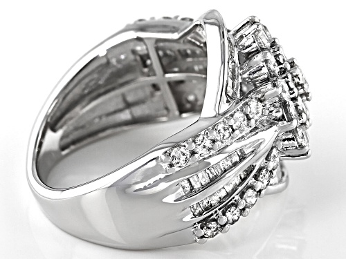 2.00ctw Round And Baguette White Diamond 10K White Gold Ring - Size 7