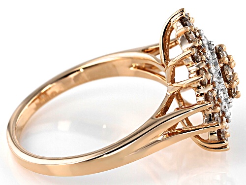1.00ctw Round Champagne And White Diamond 10K Rose Gold Ring - Size 5