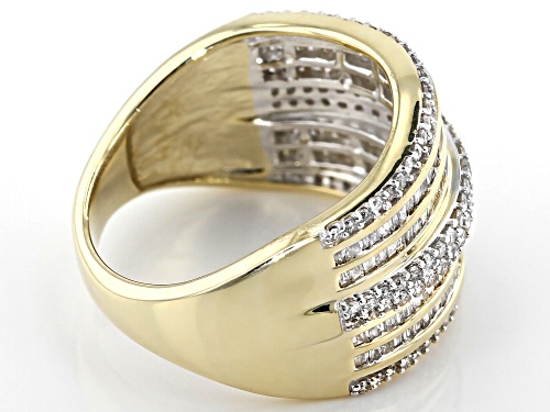 1.15ctw Baguette And Round White Diamond 10K Yellow Gold Multi-Row Ring - Size 5