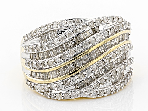 1.50ctw Round & Baguette White Diamond 10K Yellow Gold Ring - Size 5