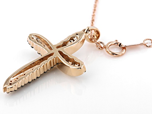 0.75ctw Round Champagne Diamond 10K Rose Gold Cross Pendant With 18 Inch Rope Chain