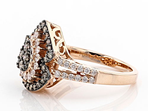 1.00ctw Round Champagne & White Diamond 10K Rose Gold Cluster Ring - Size 6