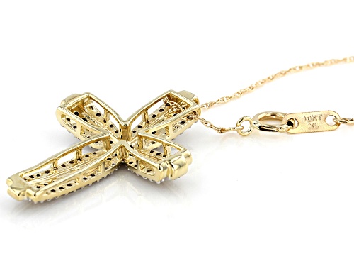 0.50ctw Round Champagne & White Diamond 10K Yellow Gold Cross Pendant With 18 Inch Rope Chain
