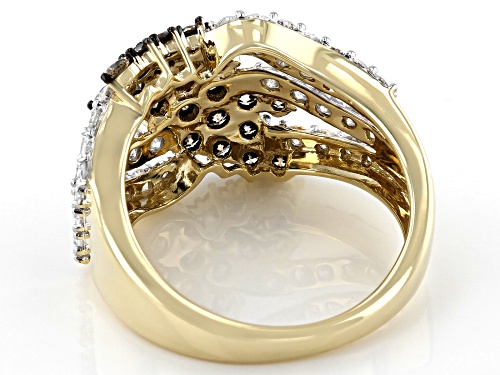 2.00ctw Round Champagne & White Diamond 10K Yellow Gold Crossover Ring - Size 6