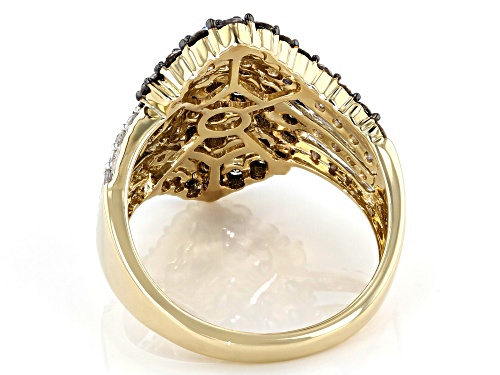 2.33ctw Round Champagne & White Diamond 10K Yellow Gold Cluster Ring - Size 6