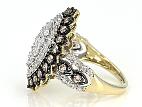 2.00ctw Round White And Champagne Diamond 10k Yellow Gold Cluster Ring - Size 8