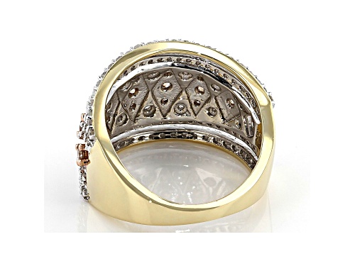 1.25ctw Round White And Champagne Diamond 10k Yellow Gold Wide Band Ring - Size 7