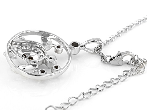 0.54ctw Round Champagne & White Diamond Rhodium Over Sterling Silver Turtle Pendant With Chain