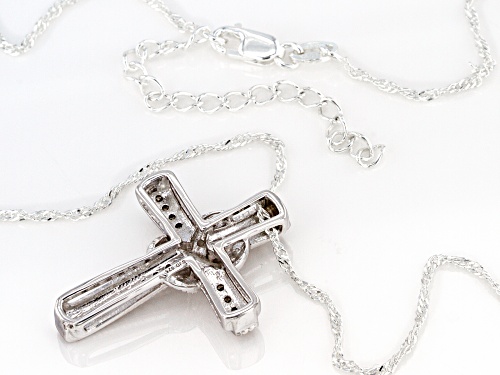 0.25ctw Round Champagne And White Diamond Rhodium Over Sterling Silver Cross Pendant With Chain