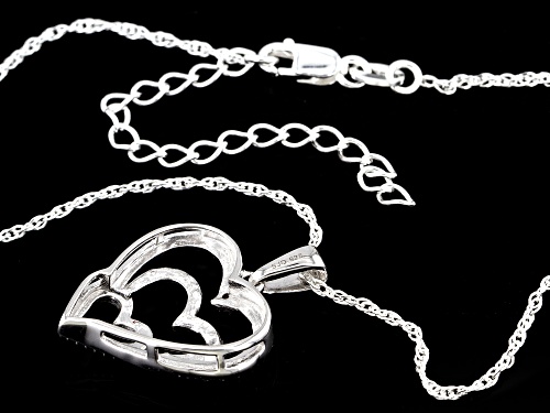 Round White Diamond Accent Rhodium Over Sterling Silver Heart Pendant And 18 inch Singapore Chain