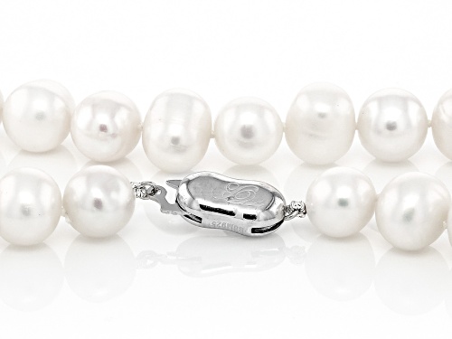 9.5-10.5mm White Cultured Freshwater Pearl Rhodium Over Sterling Silver Necklace - Size 24
