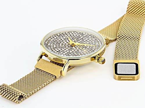 Ladies Gold Tone Stainless Steel Mesh Band With Magnetic Clasp & Crystal Watch