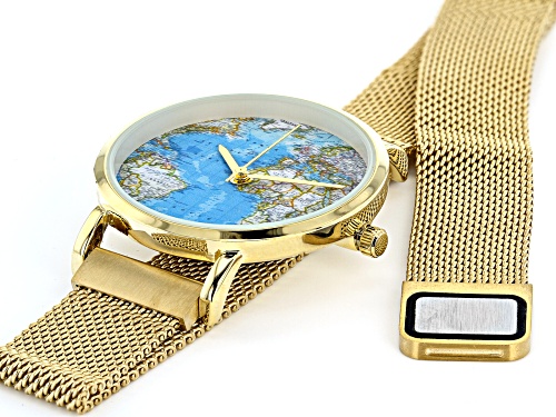 Ladies Gold Tone Stainless Steel Mesh Band Watch With Magnetic Clasp