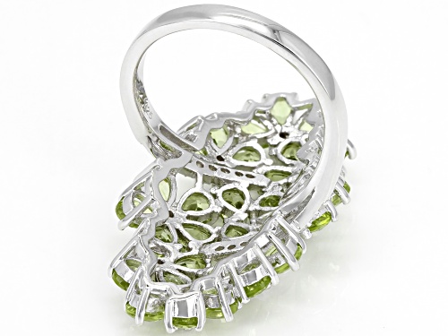 4.17CTW PEAR SHAPE MANCHURIAN PERIDOT(TM) WITH .37CTW WHITE ZIRCON RHODIUM OVER SILVER RING - Size 7