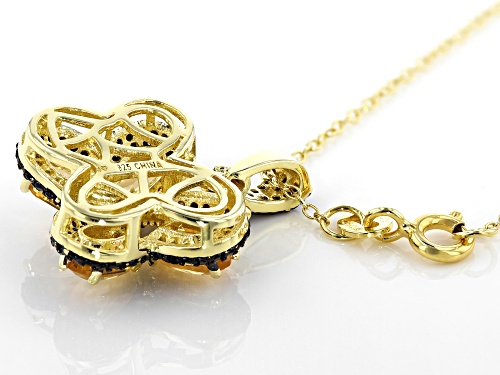 1.60CTW CITRINE & .70CTW BLACK SPINEL 18K YELLOW GOLD OVER SILVER BUTTERFLY PENDANT WITH CHAIN
