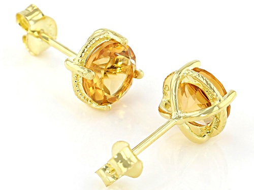 2.16CTW ROUND BRAZILIAN CITRINE 18K YELLOW GOLD OVER STERLING SILVER STUD EARRINGS