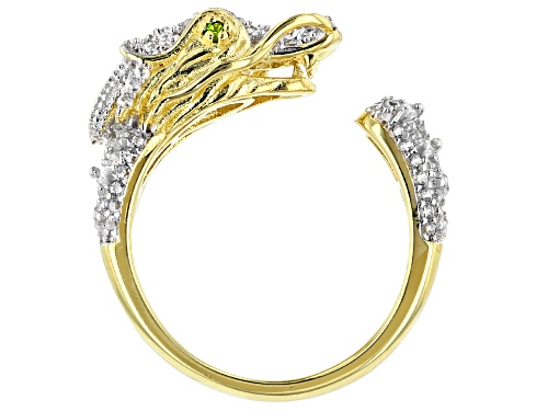 1.08ctw White Zircon & .02ctw Chrome Diopside 18k Gold & Rhodium Over Silver Two-Tone Dragon Ring - Size 7
