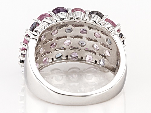 4.27ctw Round Multi-Color Spinel Rhodium Over Sterling Silver Cluster Band Ring - Size 9