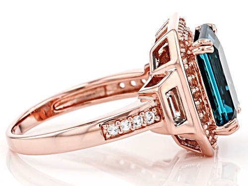 4.62CT EMERALD CUT LONDON BLUE TOPAZ WITH .54CTW WHITE TOPAZ 18K ROSE GOLD OVER SILVER RING - Size 7