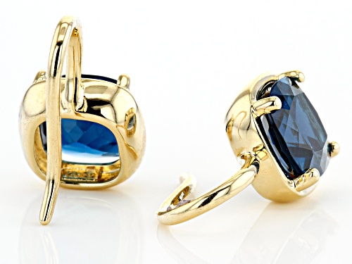 4.70ctw Square Cushion London Blue Topaz 18k Yellow Gold Over Silver Solitaire Dangle Earrings