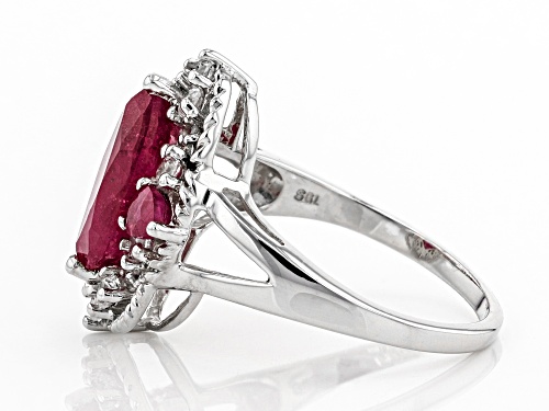 2.30ctw Marquise & Pear Shape Mahaleo(R) Ruby, .48ctw Round White Zircon Rhodium Over Silver Ring - Size 7