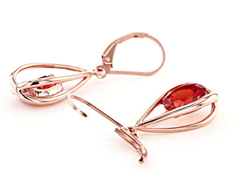 3.62CTW OVAL LAB CREATED PADPARADSCHA SAPPHIRE 18K ROSE GOLD OVER SILVER DANGLE EARRINGS
