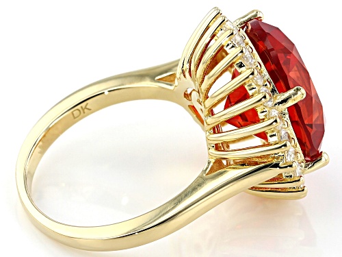 11.05ct Lab Created Padparadshca Sapphire & 1.02ctw Lab Created Sapphire 18k Gold Over Silver Ring - Size 9