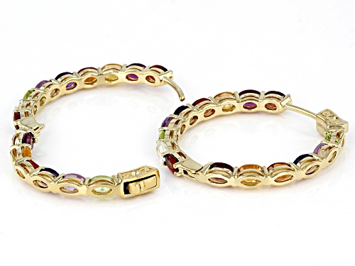 4.50ctw Oval Multi-Gem 18k Yellow Gold Over Sterling Silver Hoops