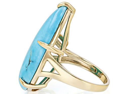 30x20mm Pear Shape Kingman Turquoise 18k Yellow Gold Over Sterling Silver Ring - Size 9