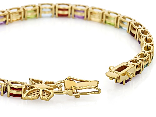 11.38ctw Multi Gemstone And White Zircon 18k Yellow Gold Over Sterling Silver Bracelet - Size 8