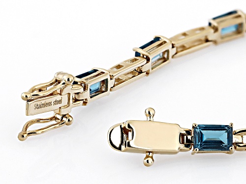 6.94ctw Rectangular Octagonal London Blue Topaz 18k Yellow Gold Over Sterling Silver Bracelet - Size 8