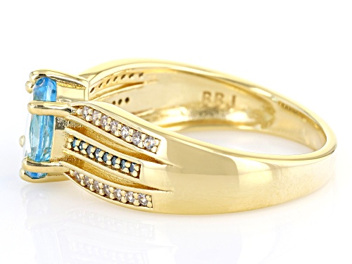 1.36ctw Swiss Blue Topaz, Blue Diamond And White Zircon 18k Yellow Gold Over Sterling Silver Ring - Size 10