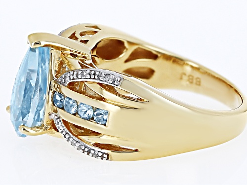 3.46ctw Glacier Topaz™, Swiss Blue Topaz & White Diamonds 18K Yellow Gold Over Silver Ring - Size 8