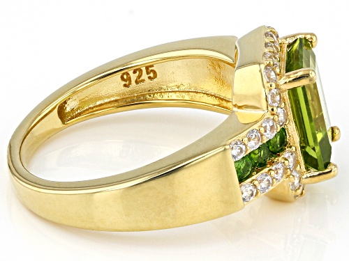 3.12ctw Manchurian Peridot™, Chrome Diopside And White Zircon 18k Yellow Gold Over Silver Ring - Size 8