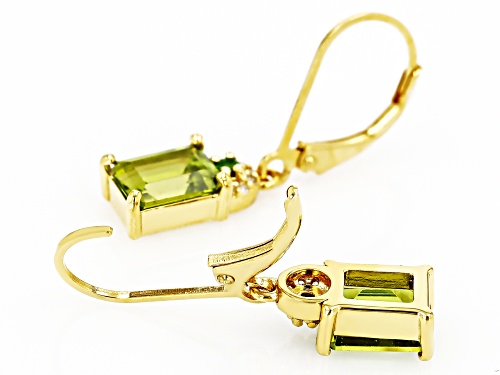 4.26ctw Manchurian Peridot™, Chrome Diopside & White Zircon 18k Yellow Gold Over Silver Earrings