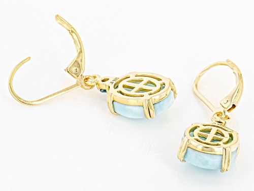 12x10mm Larimar With 0.36ctw London Blue Topaz 18k Yellow Gold Over Sterling Silver Earrings