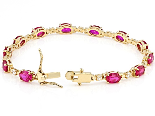 9.69ctw Lab Created Ruby With 1.02ctw White Zircon 18k Yellow Gold Over Sterling Silver Bracelet - Size 8