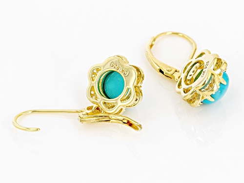 7x7mm Sleeping Beauty Turquoise with 0.08ctw White Zircon 18k Yellow Gold Over Silver Earrings