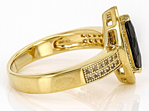 1.08ct Black Spinel With 0.44ctw White Zircon 18k Yellow Gold Over Sterling Silver Ring - Size 10
