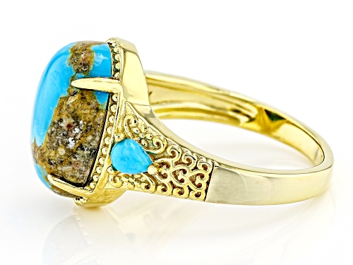 14x10mm Kingman Turquoise & 4x3mm Sleeping Beauty Turquoise 18k Yellow Gold Over Silver Ring - Size 9