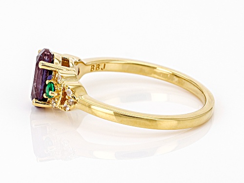 1.15ct Lab Alexandrite, 0.09ctw Lab Emerald, 0.12ctw White Zircon 18k Yellow Gold Over Silver Ring - Size 9