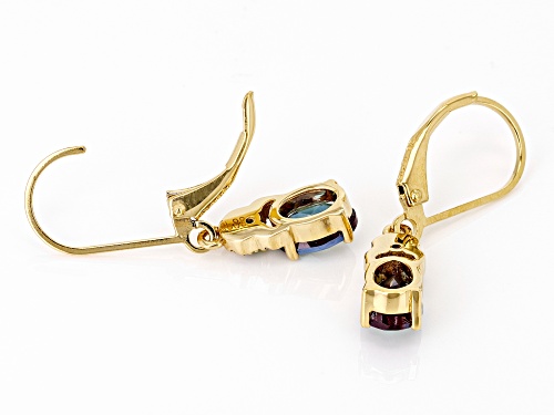 1.70ctw Lab Alexandrite, .09 Lab Emerald, .07ctw White Zircon 18k Yellow Gold Over Silver Earrings