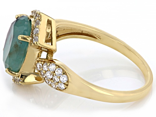 10x8mm Oval Aquaprase® With 0.42ctw White Zircon 18k Gold Over Sterling Silver Ring - Size 9