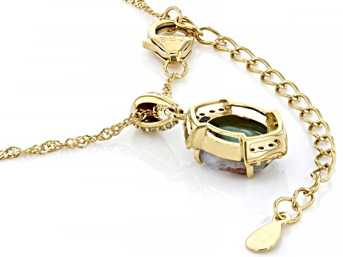 10x8mm Oval Aquaprase® With 0.25ctw White Zircon 18k Gold Over Sterling Silver Pendant With Chain
