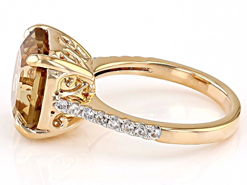 5.10ct Asscher Cut Champagne Quartz With 0.29ctw White Zircon 18k Yellow Gold Over Sterling Silver - Size 9