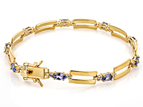 1.76ctw Tanzanite With 0.11ctw White Zircon 18k Yellow Gold Over Sterling Silver Bracelet - Size 8