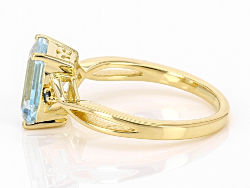 2.52ct Emerald Cut Glacier Topaz™, 0.01ctw Blue Diamond 18k Yellow Gold Over Sterling Silver Ring - Size 8